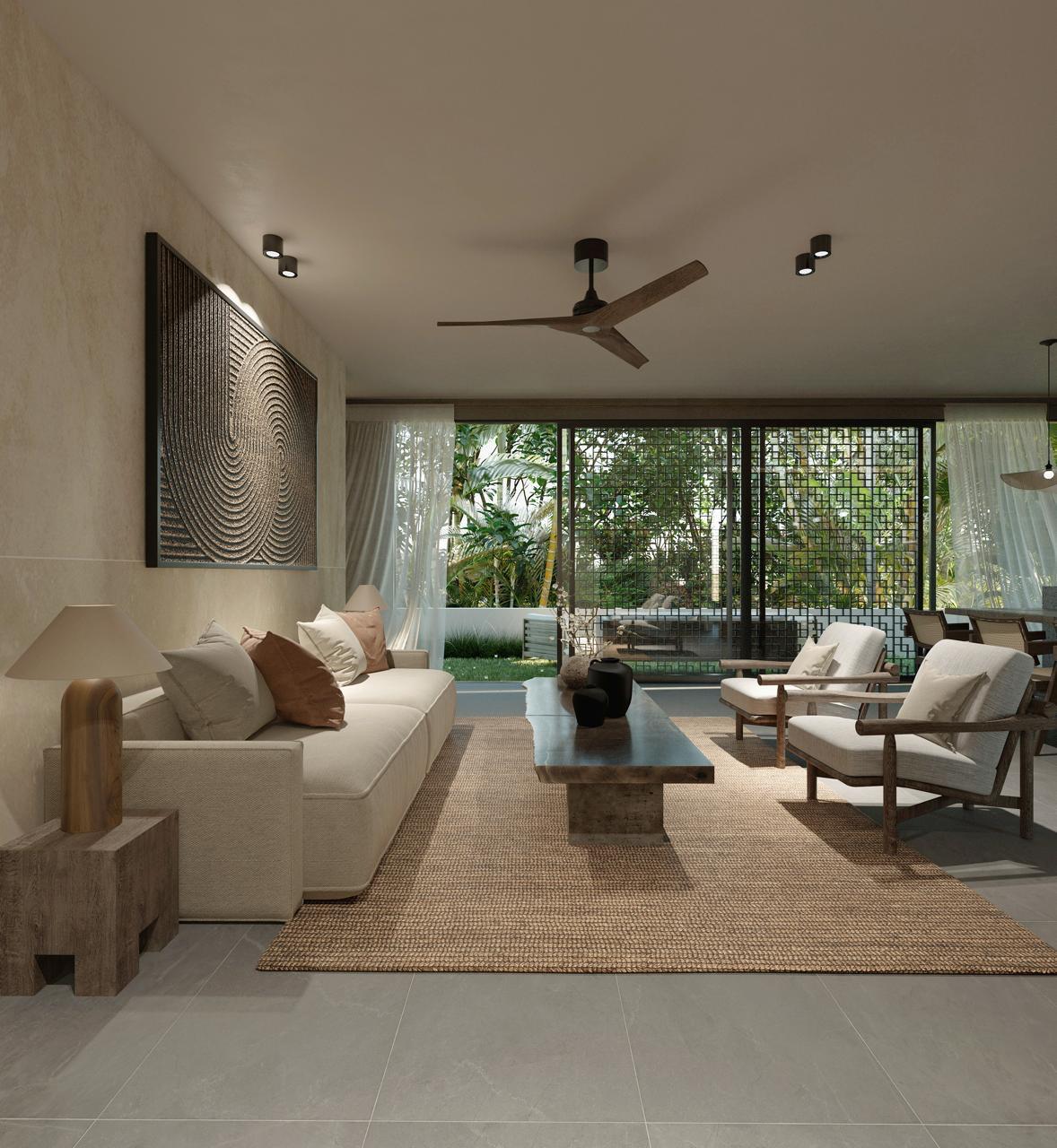 HA 66 · sala interior · casa lista para disfrutarse en Residencial Xamanhá, Playa del Carmen